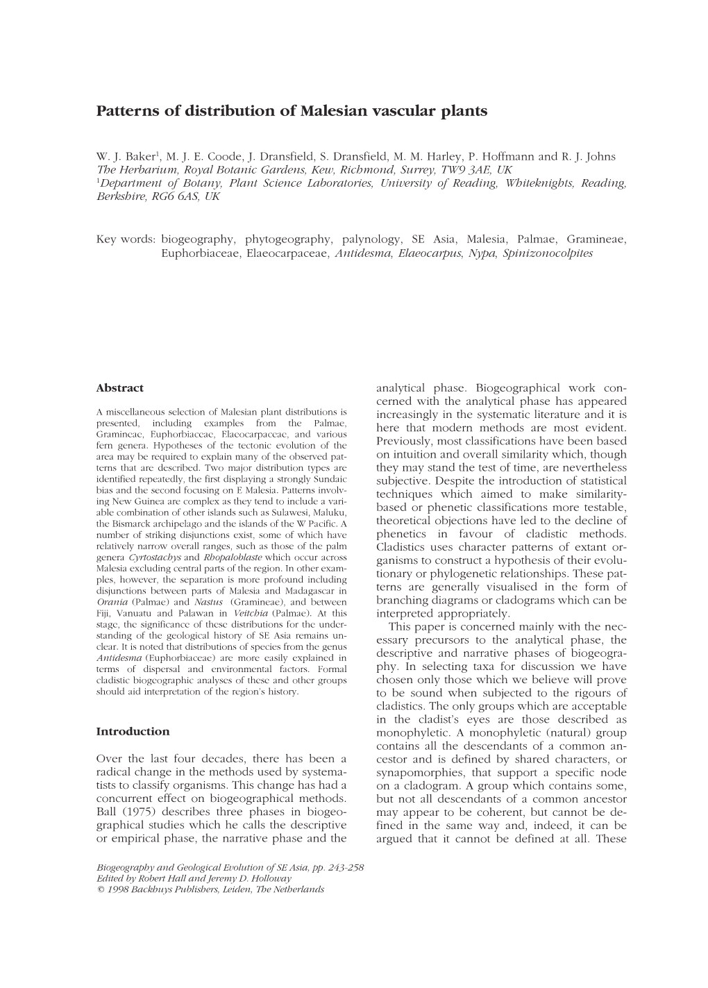 Patterns of Distribution of Malesian Vascular Plants