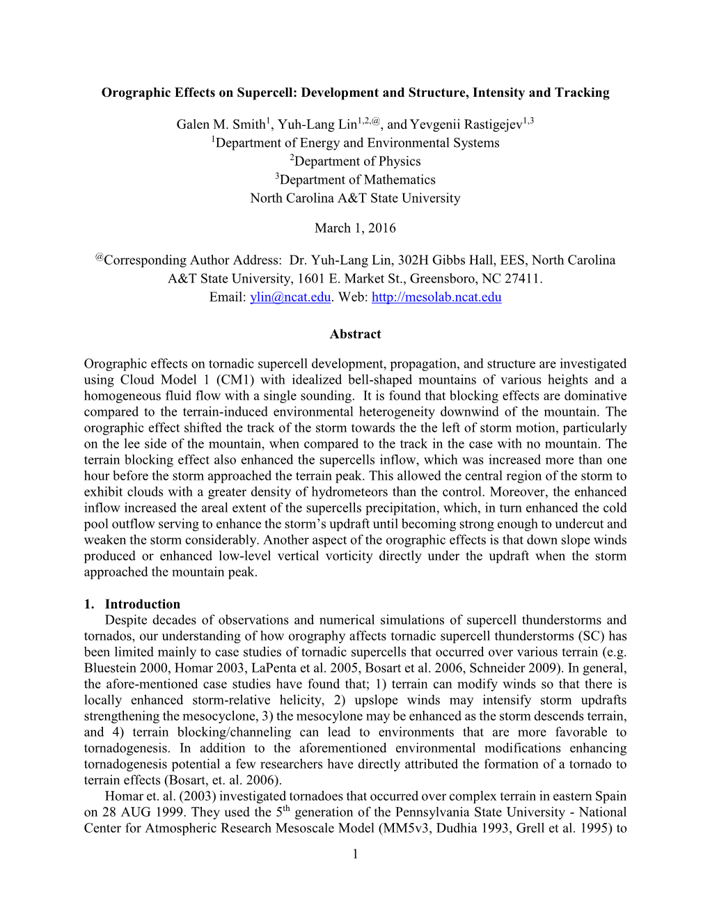 1 Orographic Effects on Supercell: Development and Structure