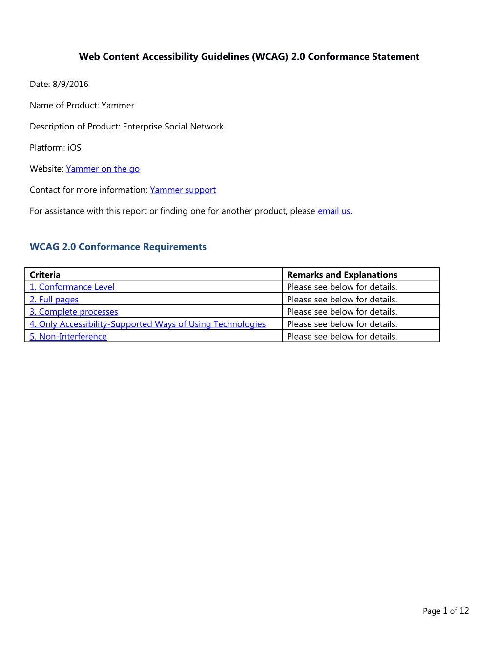 Web Content Accessibility Guidelines (WCAG) 2.0 Conformance Statement