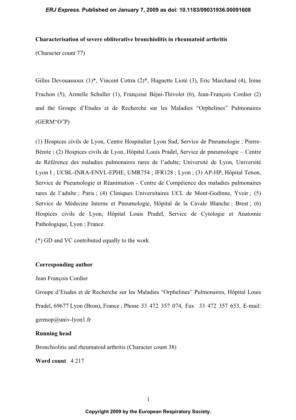 1 Characterisation of Severe Obliterative Bronchiolitis In