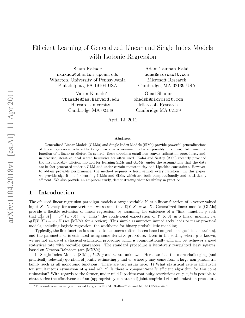 Efficient Learning of Generalized Linear and Single Index Models with Isotonic Regression