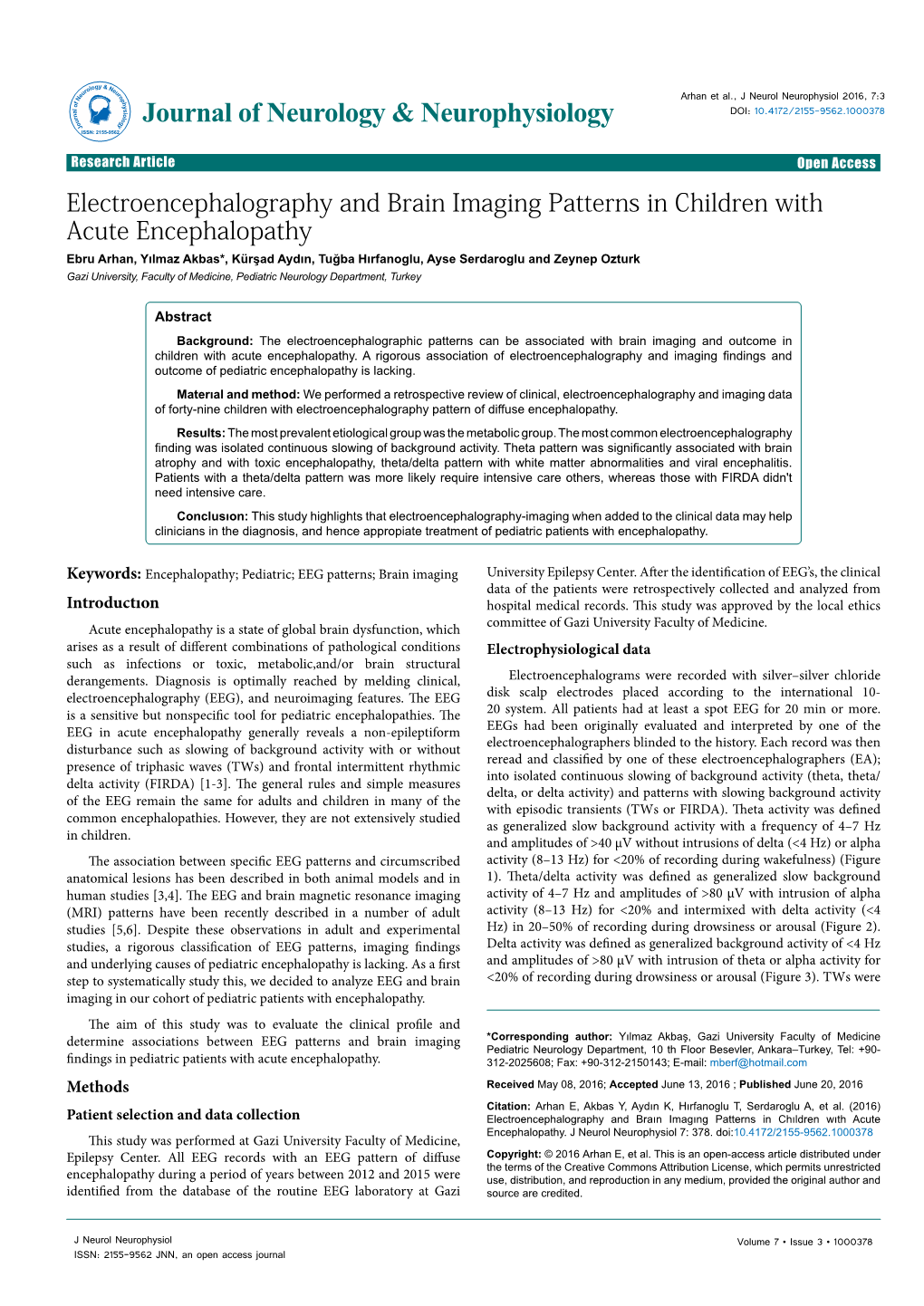 Electroencephalography and Brain Imaging Patterns in Children With