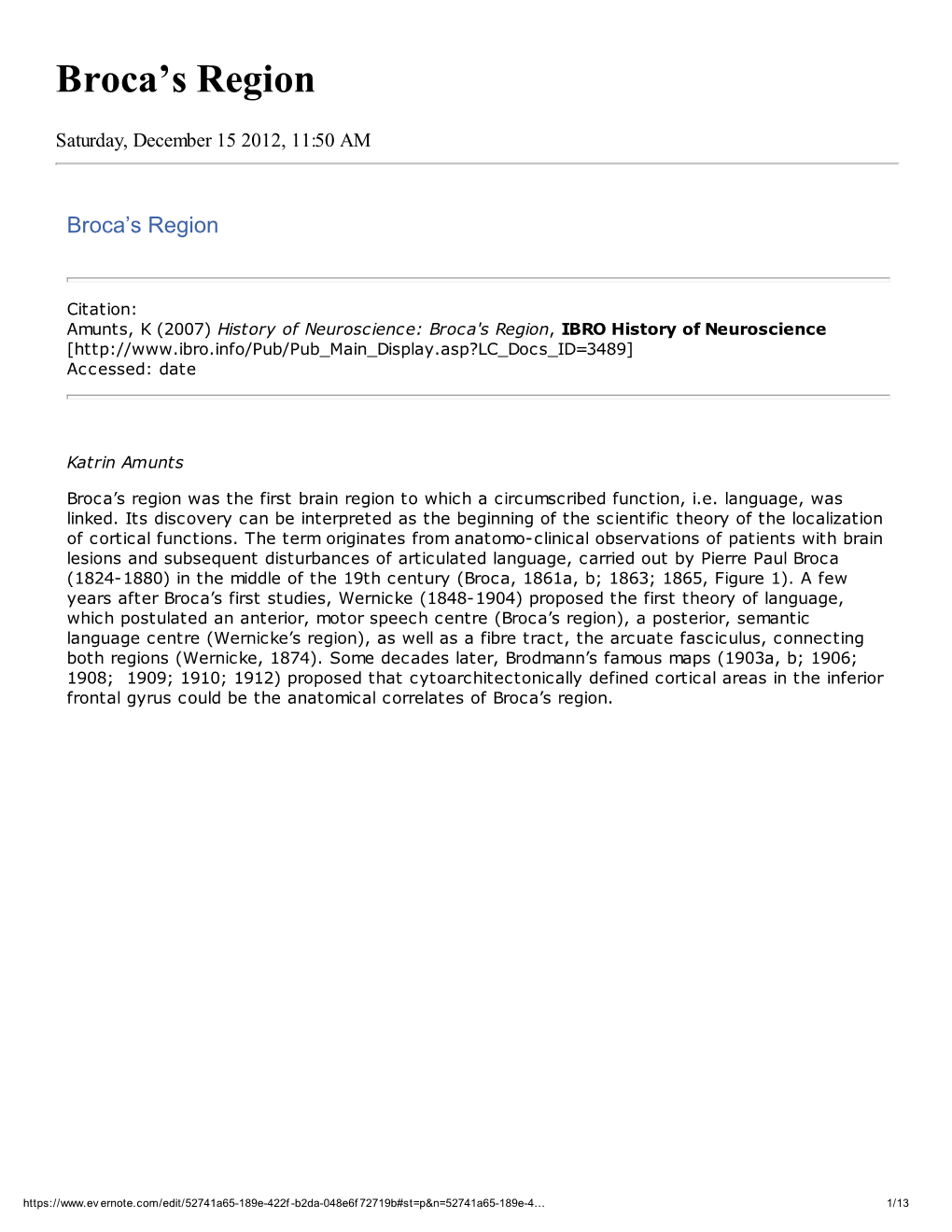 Broca's Region, IBRO History of Neuroscience [ Accessed: Date