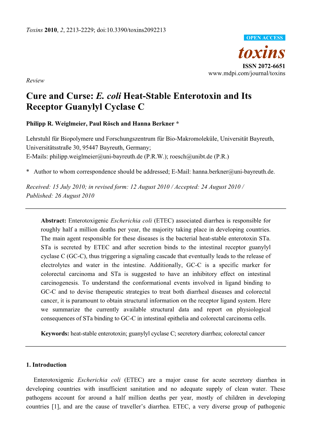 E. Coli Heat-Stable Enterotoxin and Its Receptor Guanylyl Cyclase C