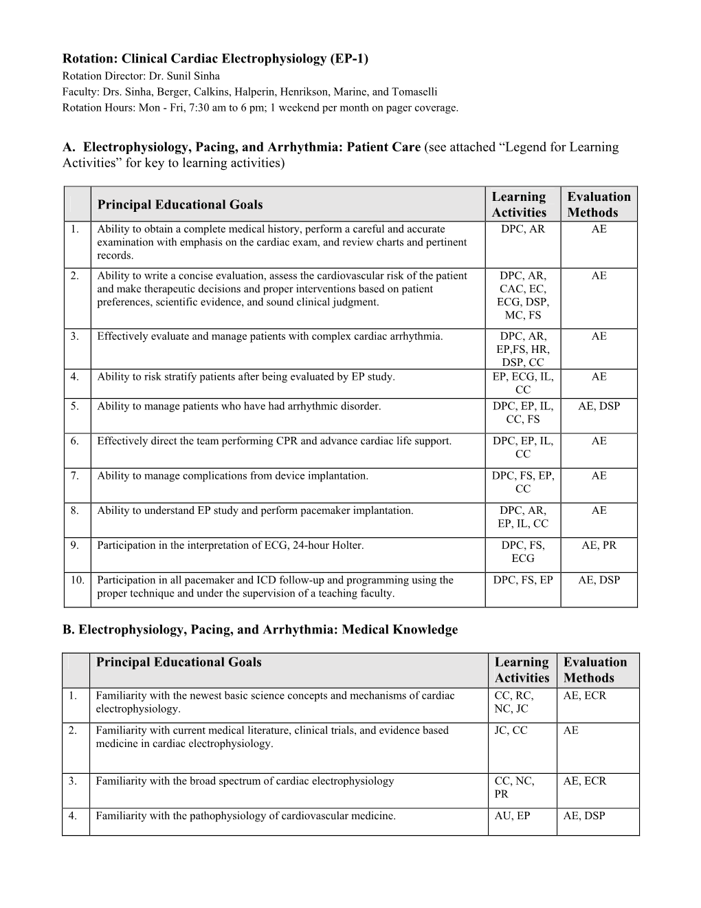 Clinical Cardiac Electrophysiology (EP-1) Rotation Director: Dr