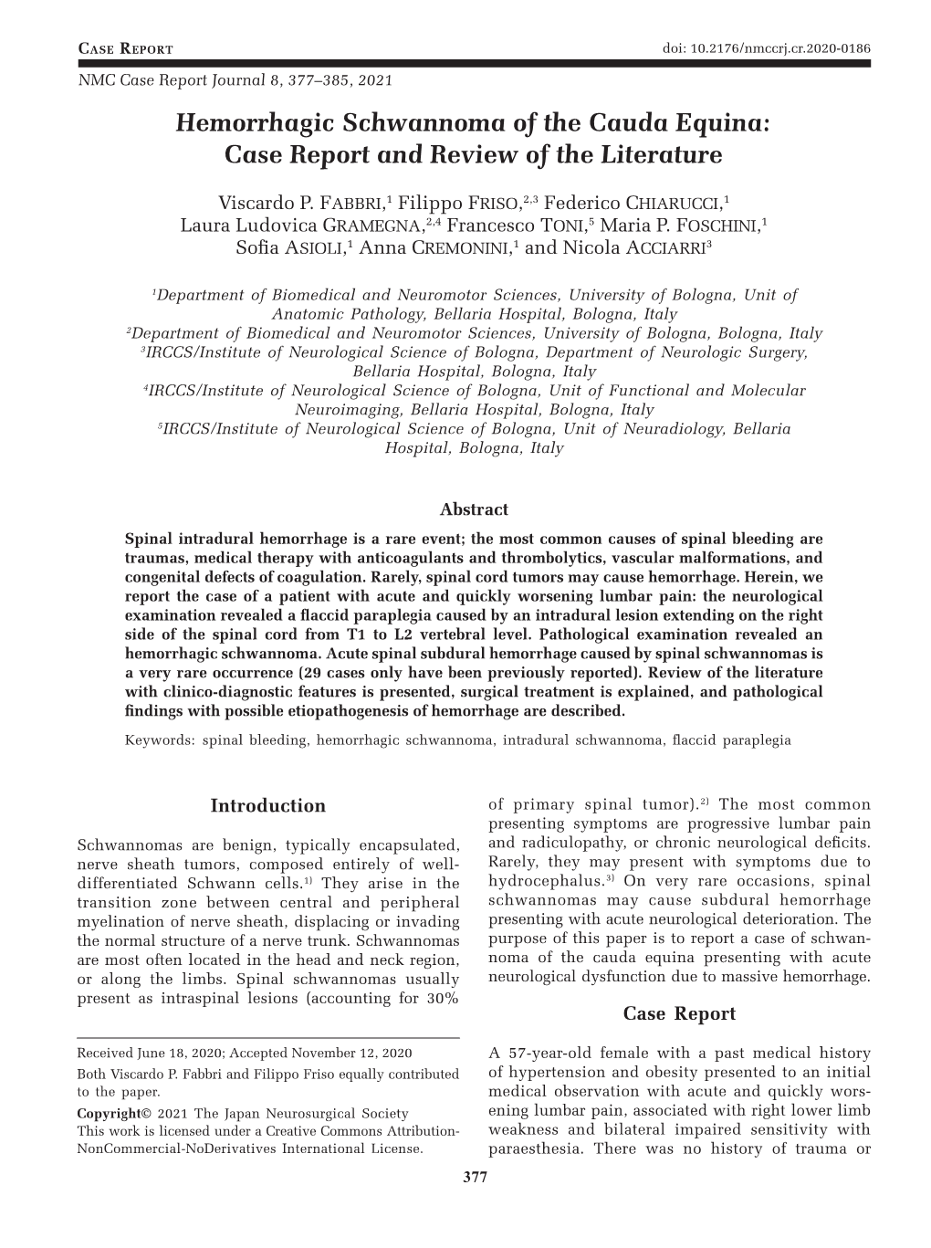 Hemorrhagic Schwannoma of the Cauda Equina: Case Report and Review of the Literature