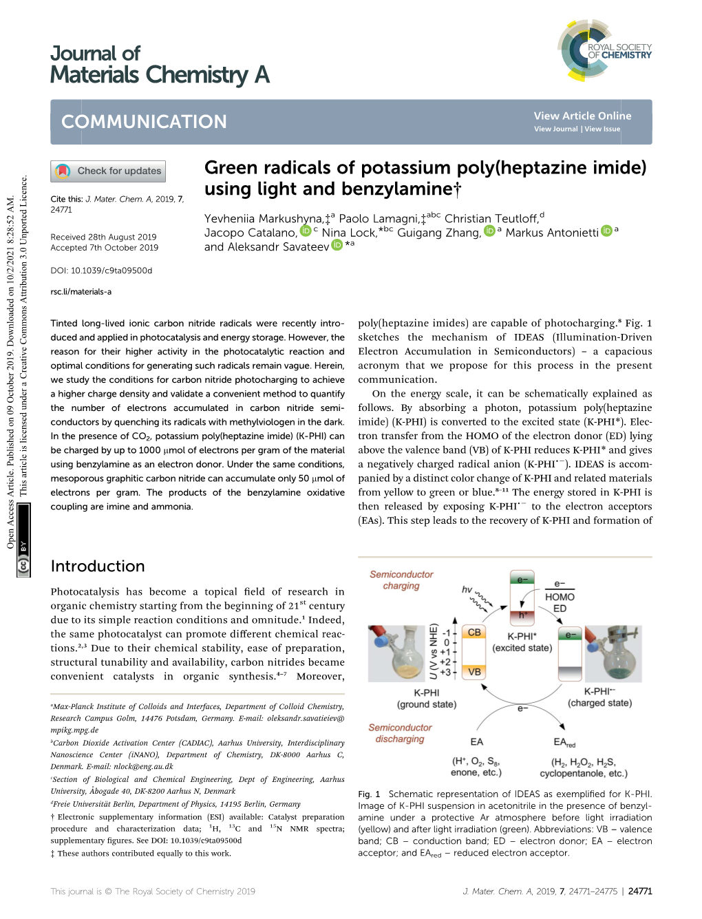 Green Radicals of Potassium Poly(Heptazine Imide) Using Light and Benzylamine† Cite This: J