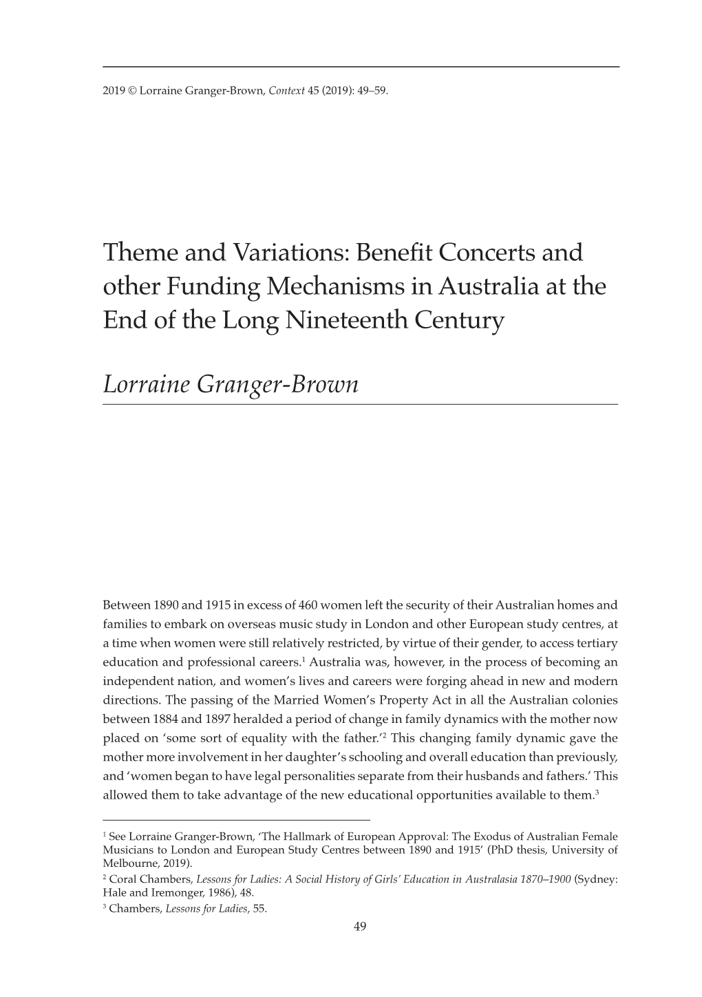 Benefit Concerts and Other Funding Mechanisms in Australia at the End of the Long Nineteenth Century
