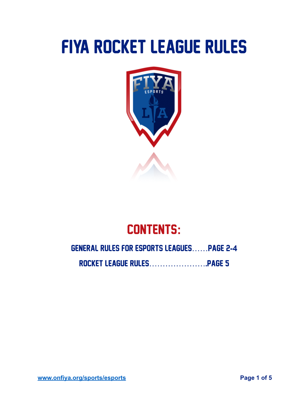 FIYA Esports Rocket League Rules