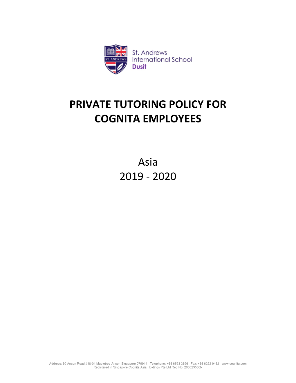 PRIVATE TUTORING POLICY for COGNITA EMPLOYEES Asia 2019