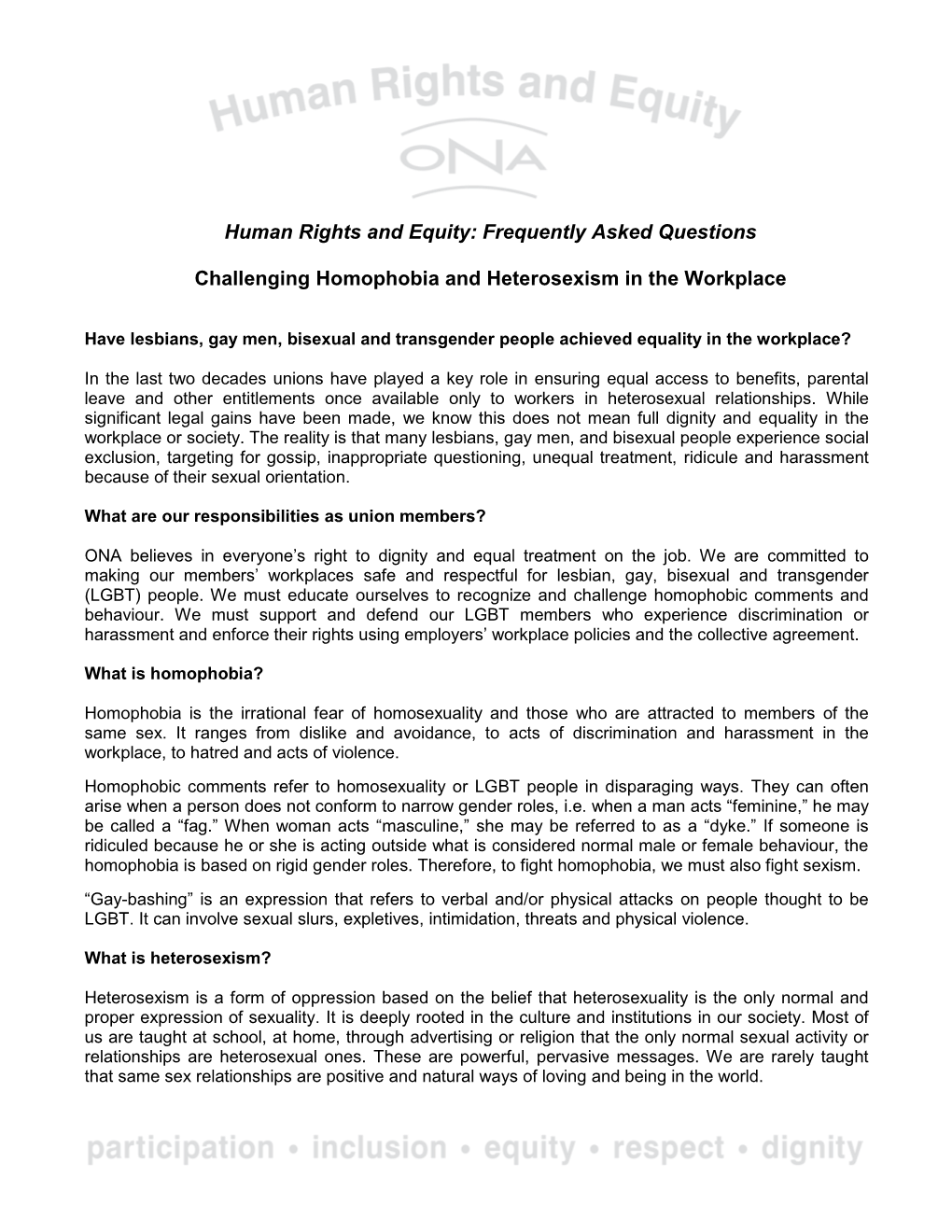 Human Rights and Equity: Frequently Asked Questions