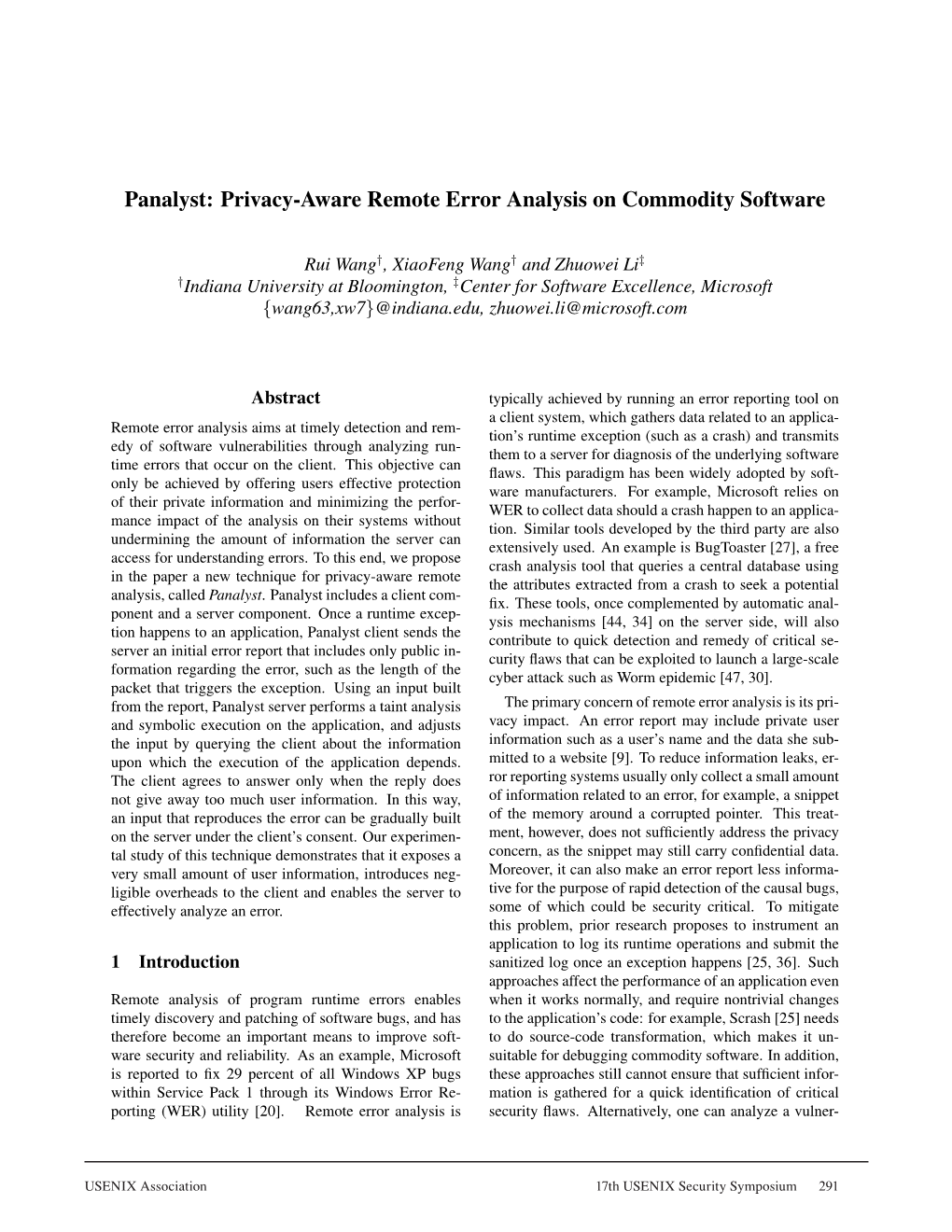 Privacy-Aware Remote Error Analysis on Commodity Software