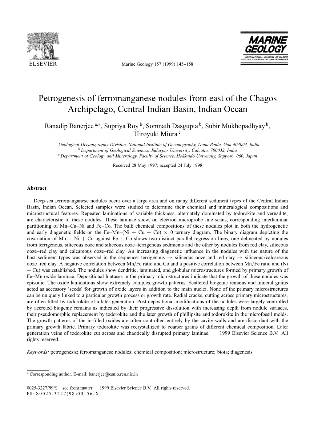 Petrogenesis of Ferromanganese Nodules from East of the Chagos Archipelago, Central Indian Basin, Indian Ocean