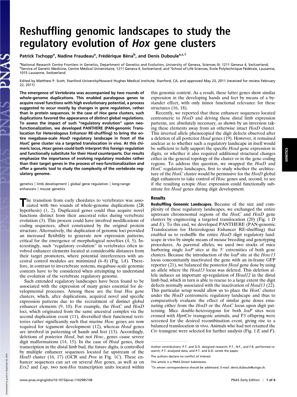 Reshuffling Genomic Landscapes to Study the Regulatory Evolution of Hox Gene Clusters