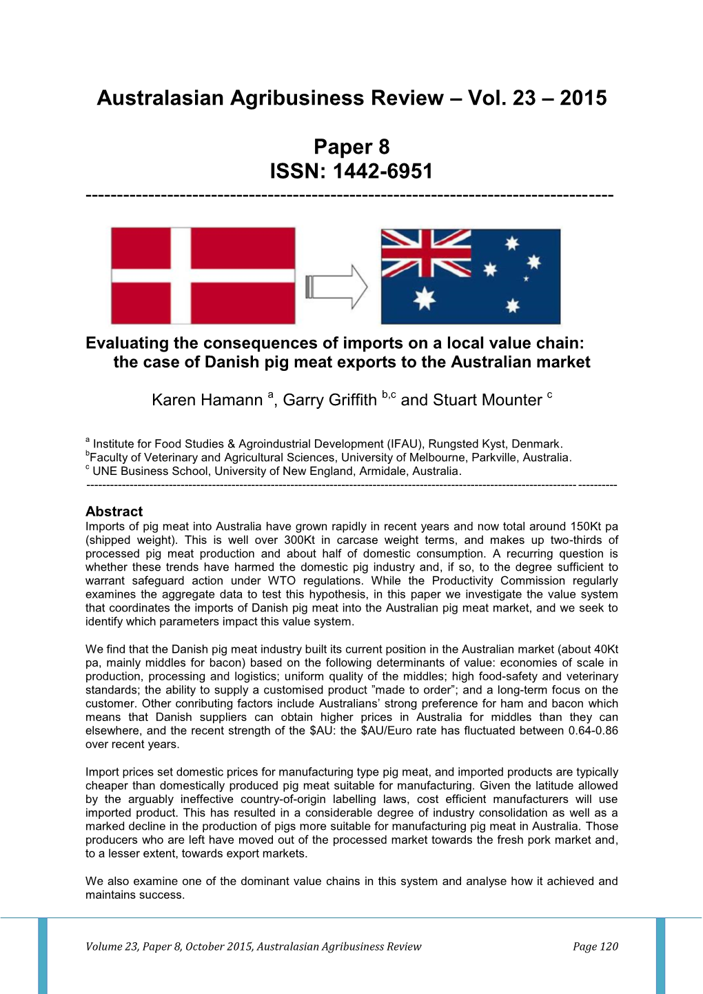 Australasian Agribusiness Review – Vol. 23 – 2015 Paper 8 ISSN