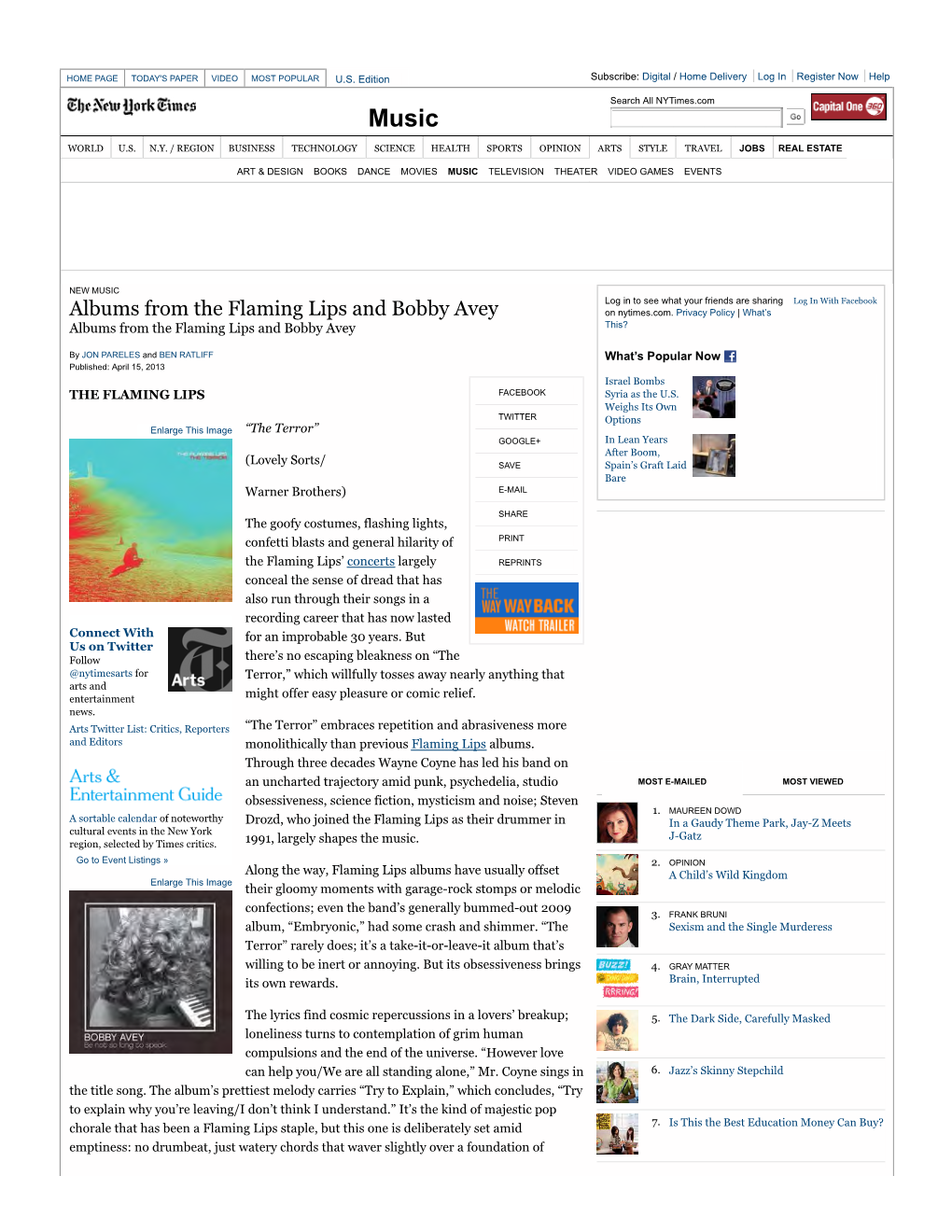 Albums from the Flaming Lips and Bobby Avey on Nytimes.Com