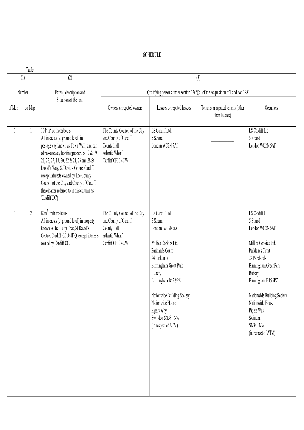 Schedule to Compulsory Purchase Order 2006 No. 84