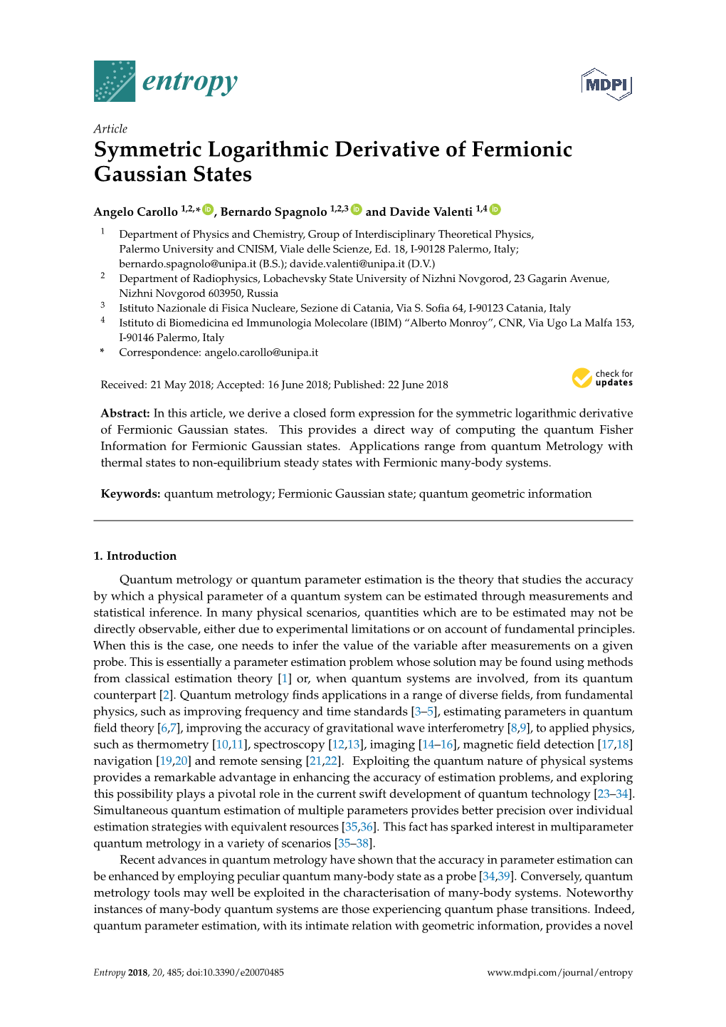 Symmetric Logarithmic Derivative of Fermionic Gaussian States