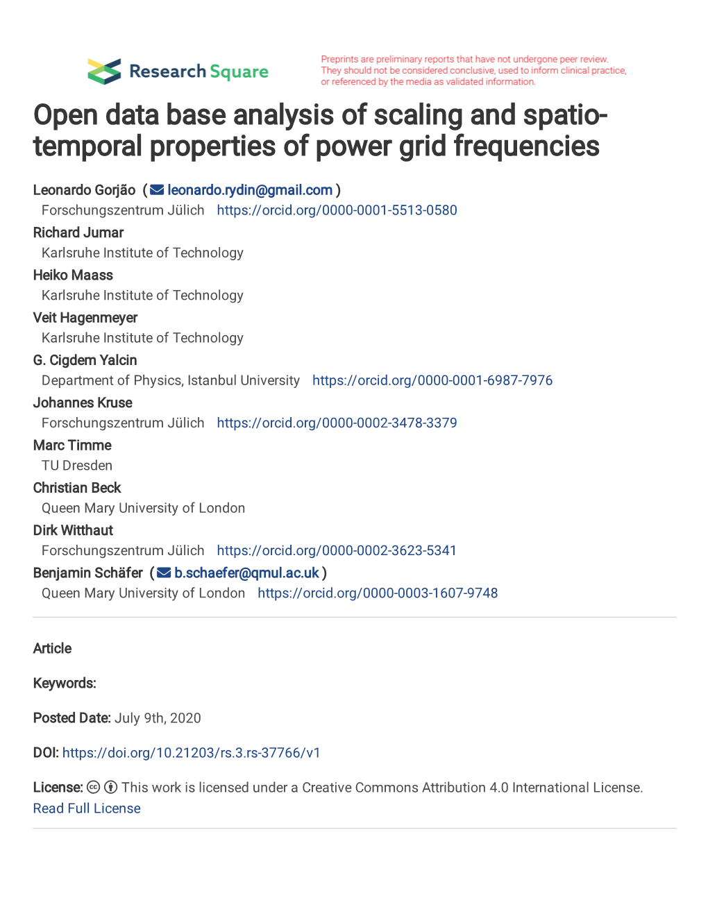 Open Data Base Analysis of Scaling and Spatio- Temporal Properties of Power Grid Frequencies