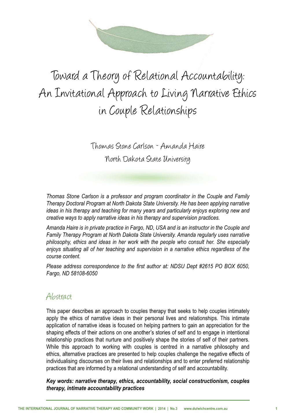 An Invitational Approach to Living Narrative Ethics in Couple Relationships