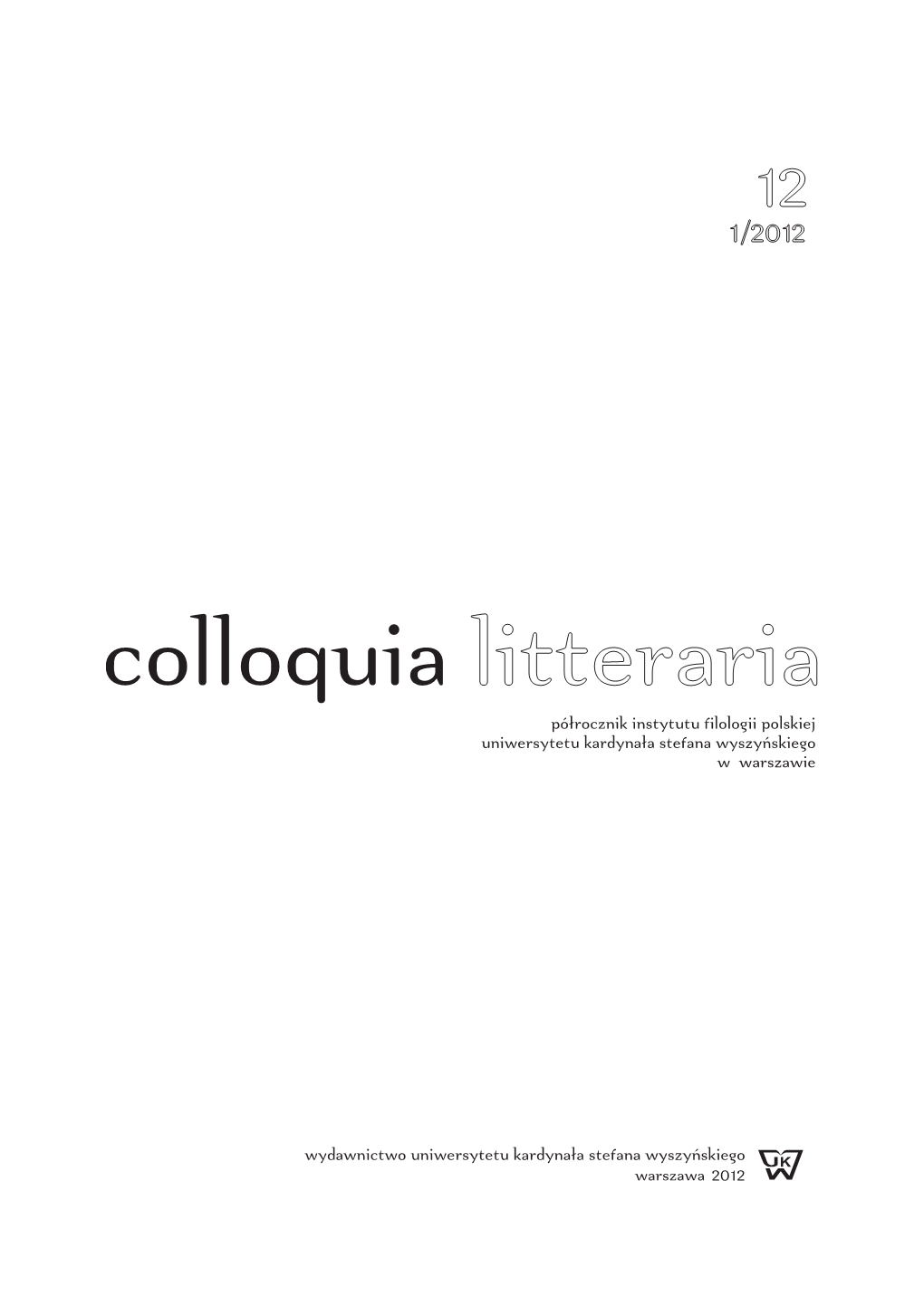 Colloquia Litteraria 1.DRUK__0.Pdf