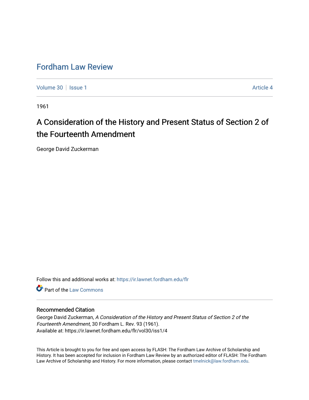 A Consideration of the History and Present Status of Section 2 of the Fourteenth Amendment