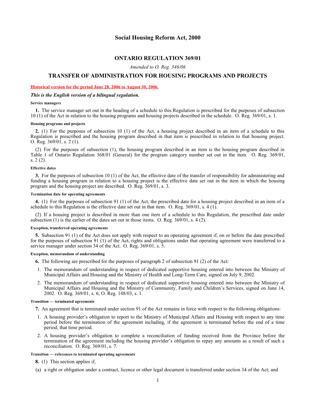 Social Housing Reform Act, 2000 - O. Reg. 369/01