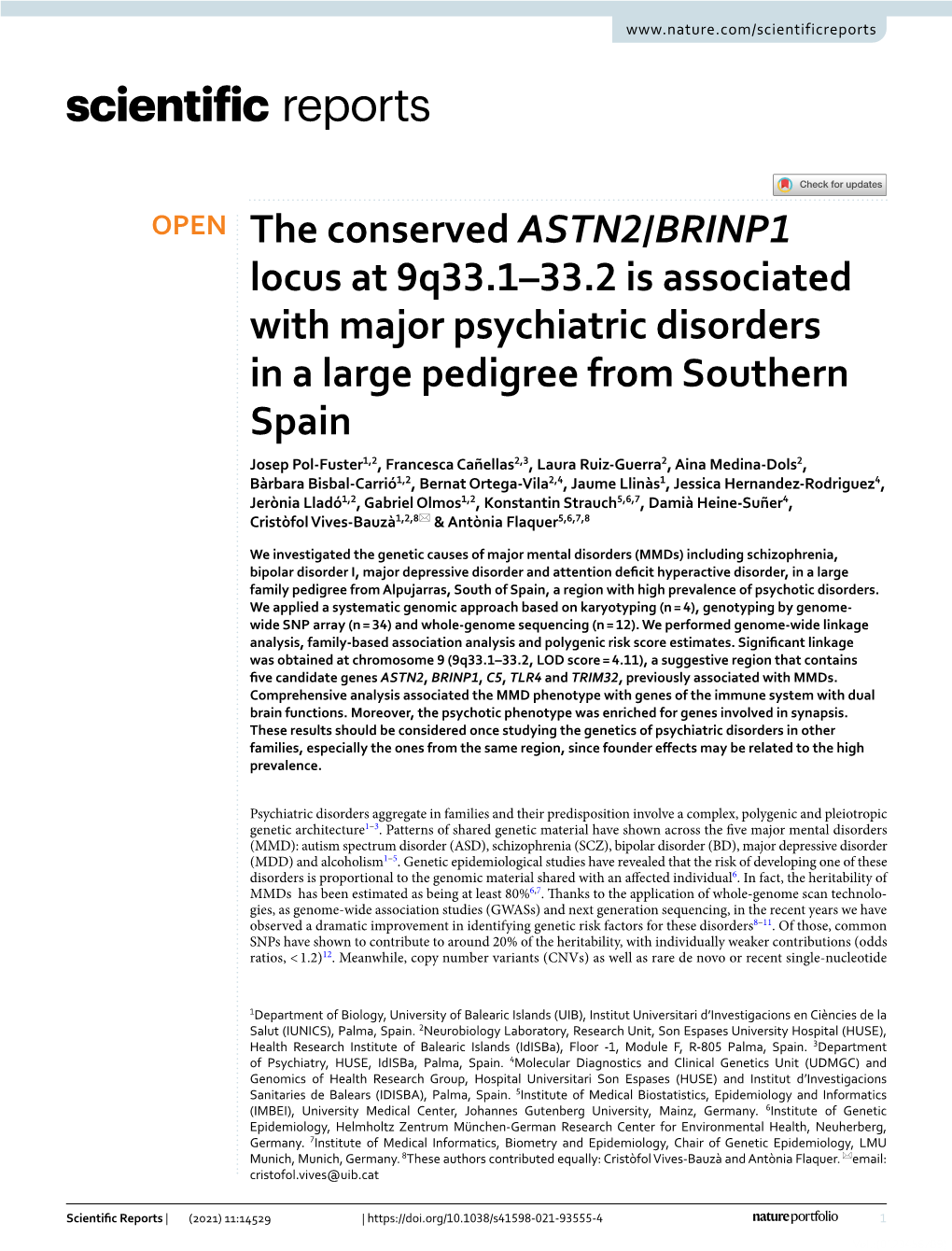 The Conserved ASTN2/BRINP1 Locus at 9Q33.1–33.2 Is Associated With