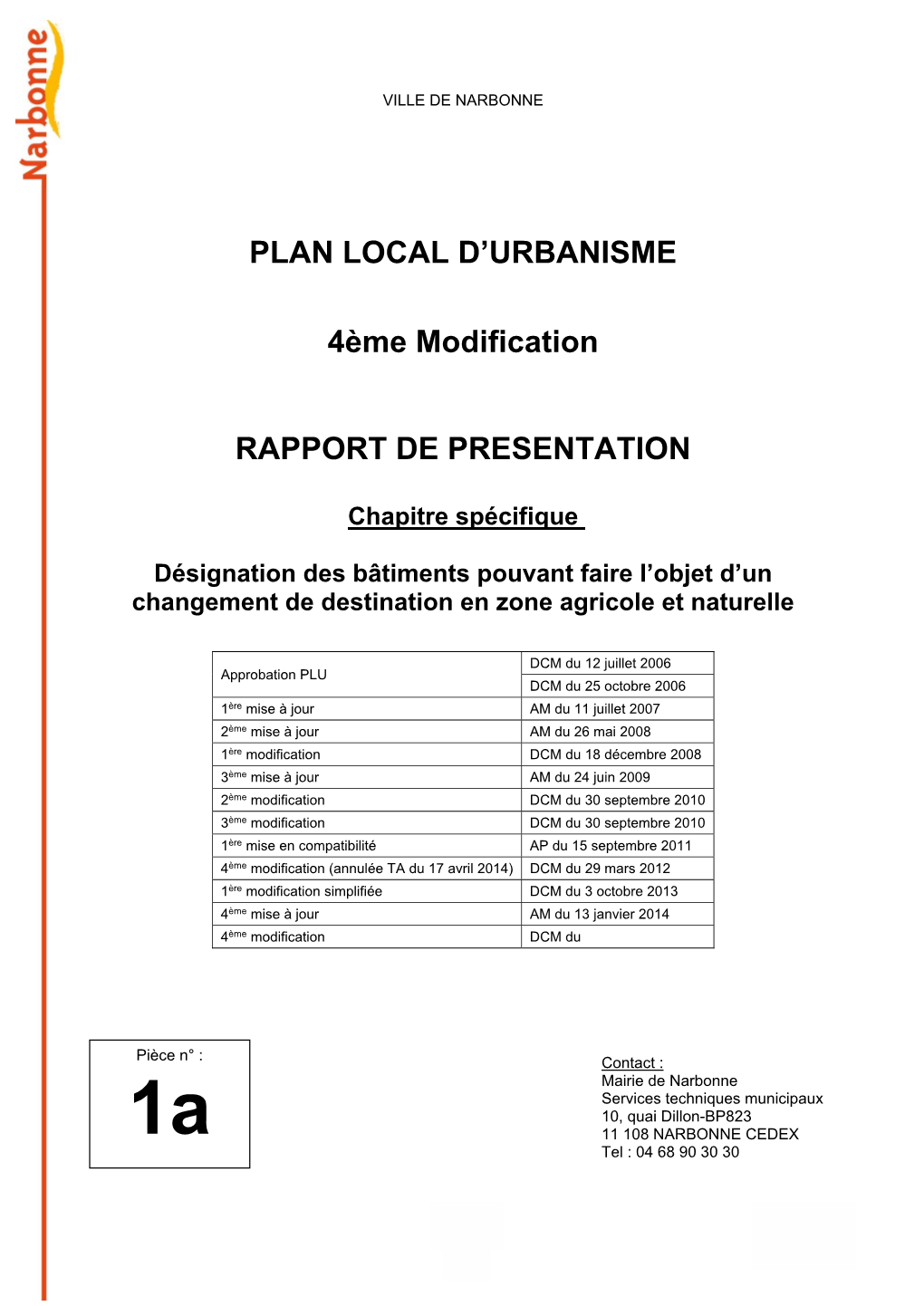 PLAN LOCAL D'urbanisme 4Ème Modification RAPPORT DE
