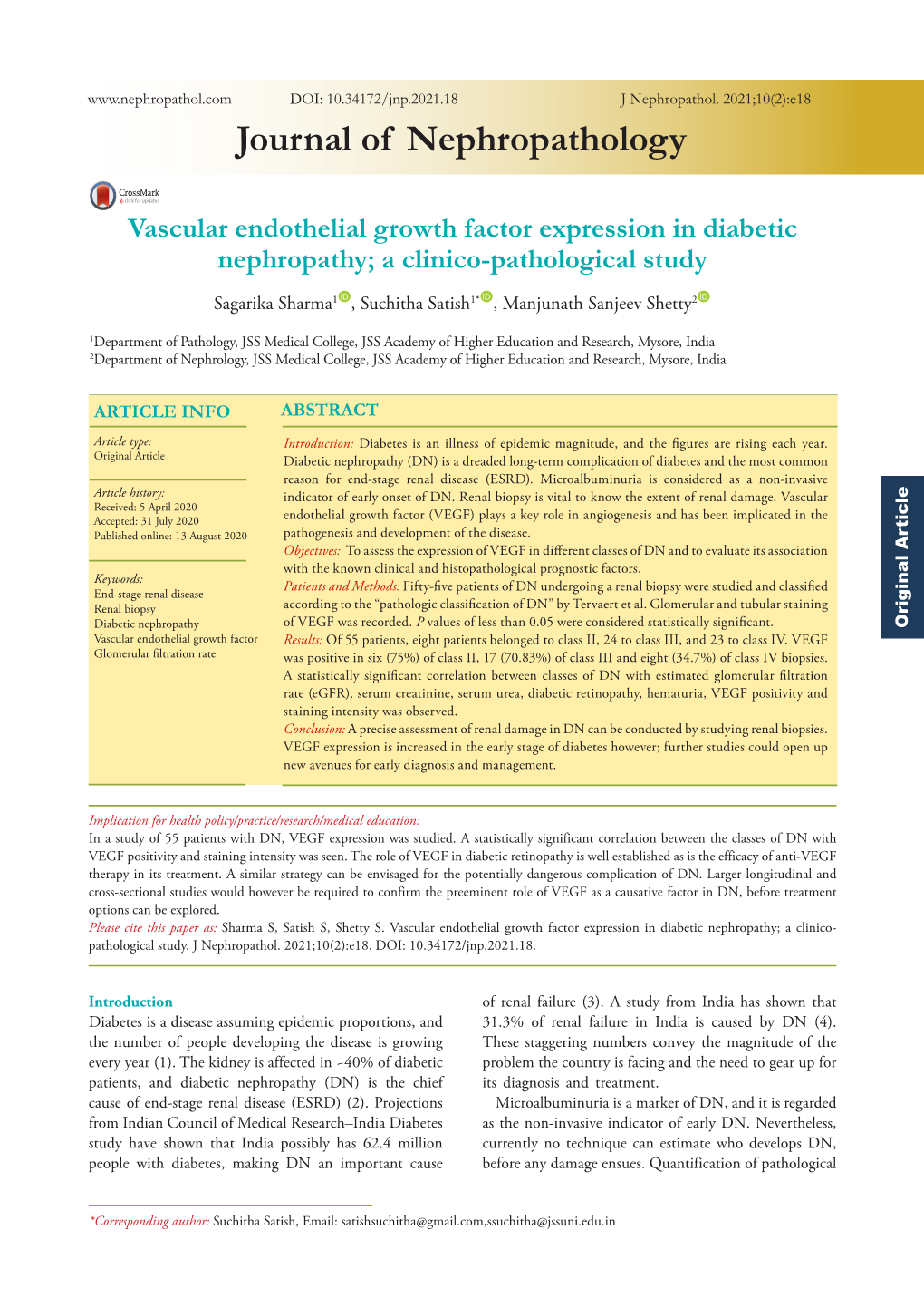 Vascular Endothelial Growth Factor Expression in Diabetic Nephropathy; a Clinico-Pathological Study