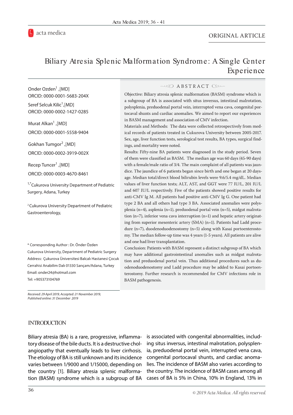 Biliary Atresia Splenic Malformation Syndrome: a Single Center Experience