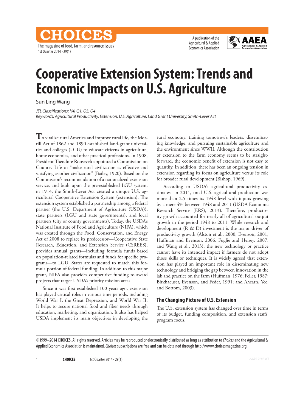 Cooperative Extension System: Trends and Economic Impacts on U.S