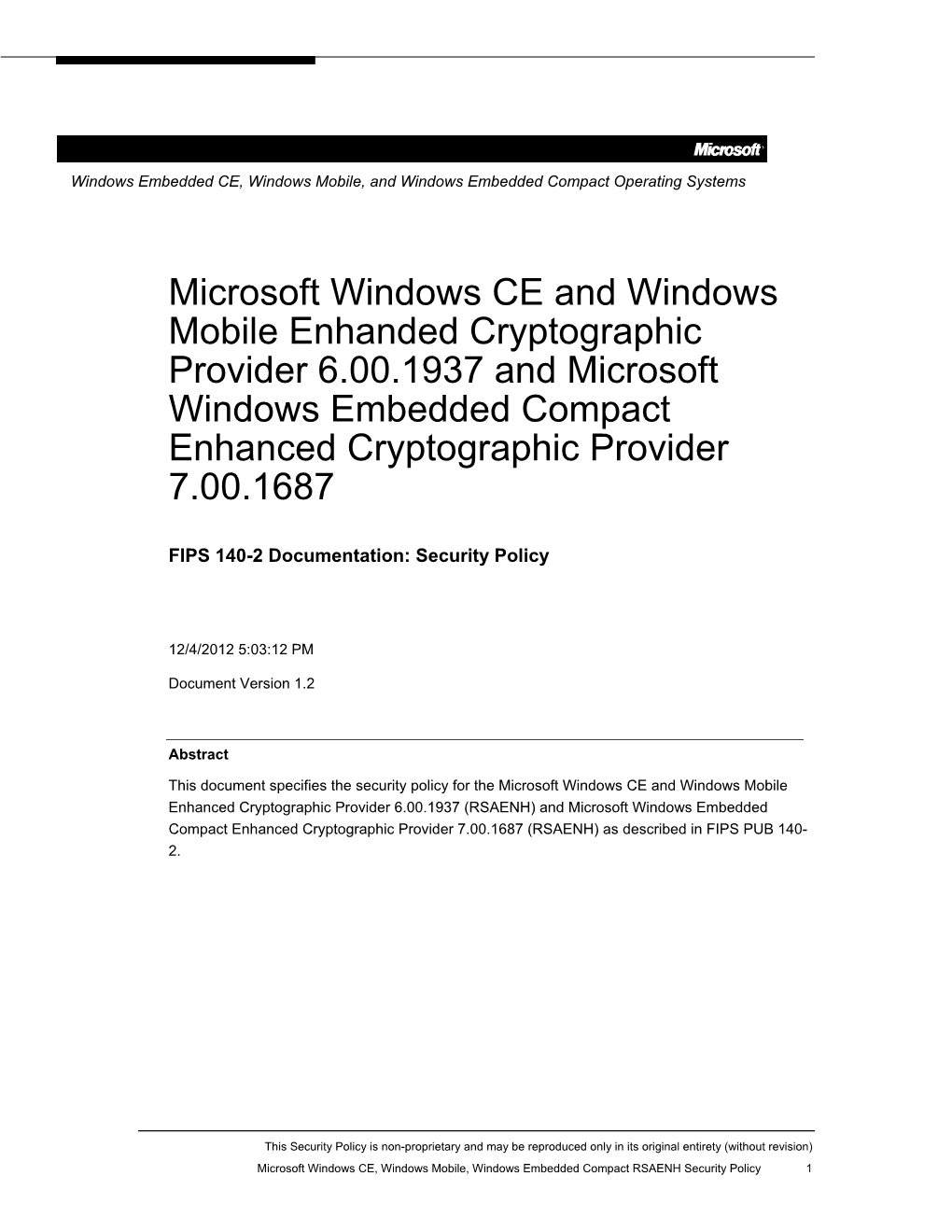 Microsoft Windows CE and Windows Mobile Enhanced Cryptographic