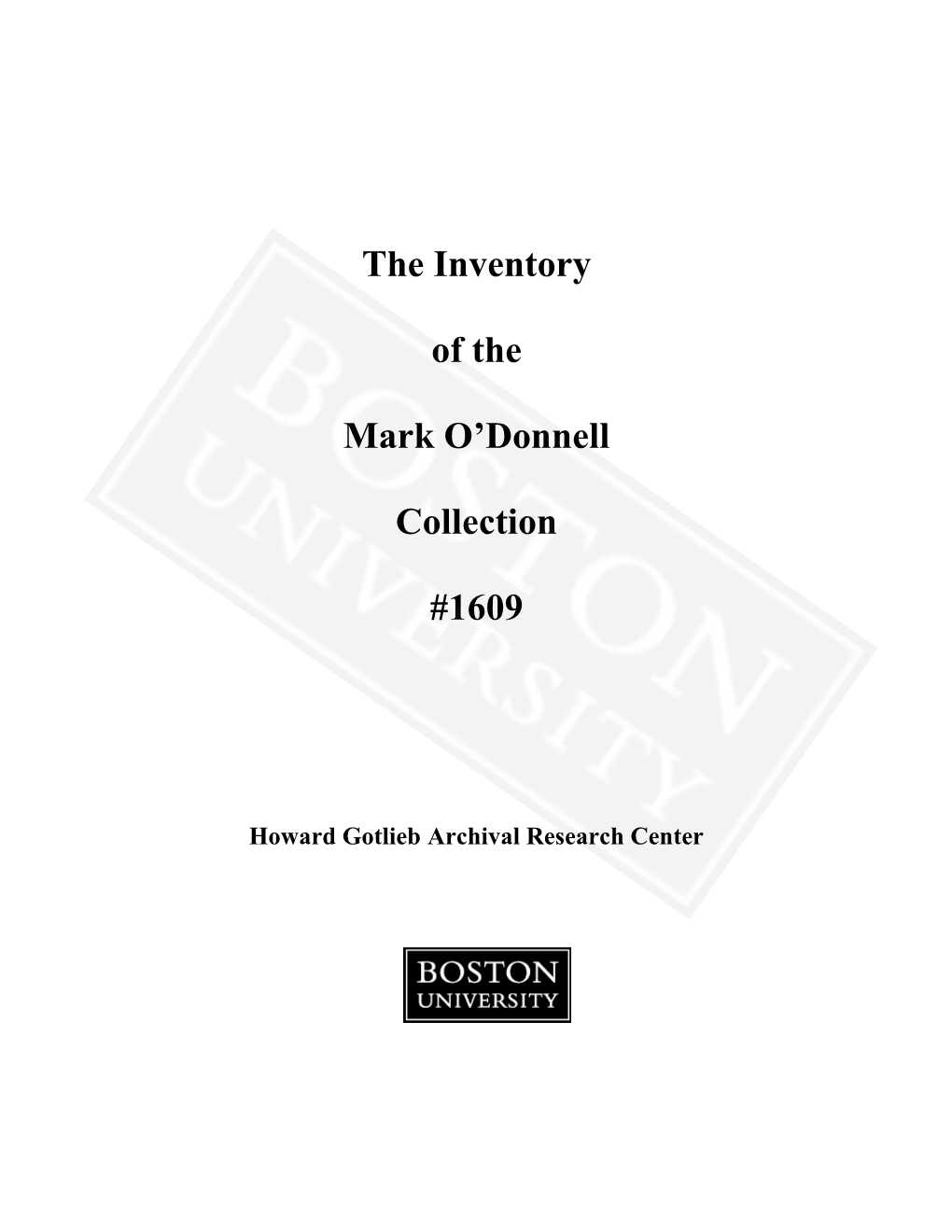 The Inventory of the Mark O'donnell Collection #1609