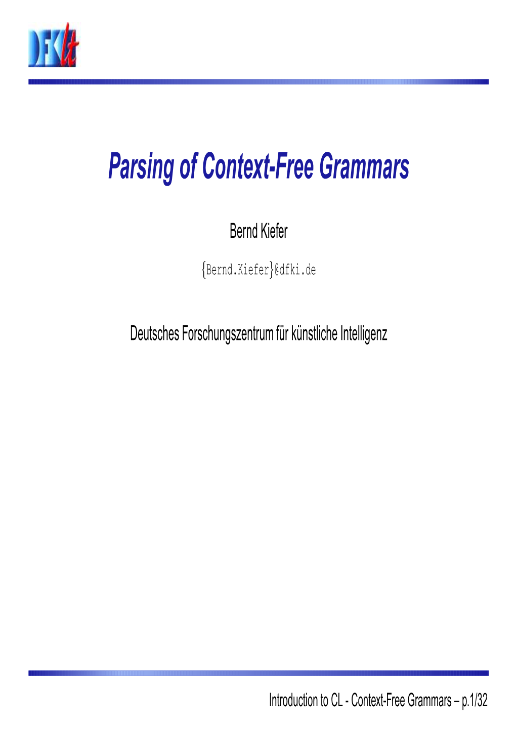 Parsing of Context-Free Grammars