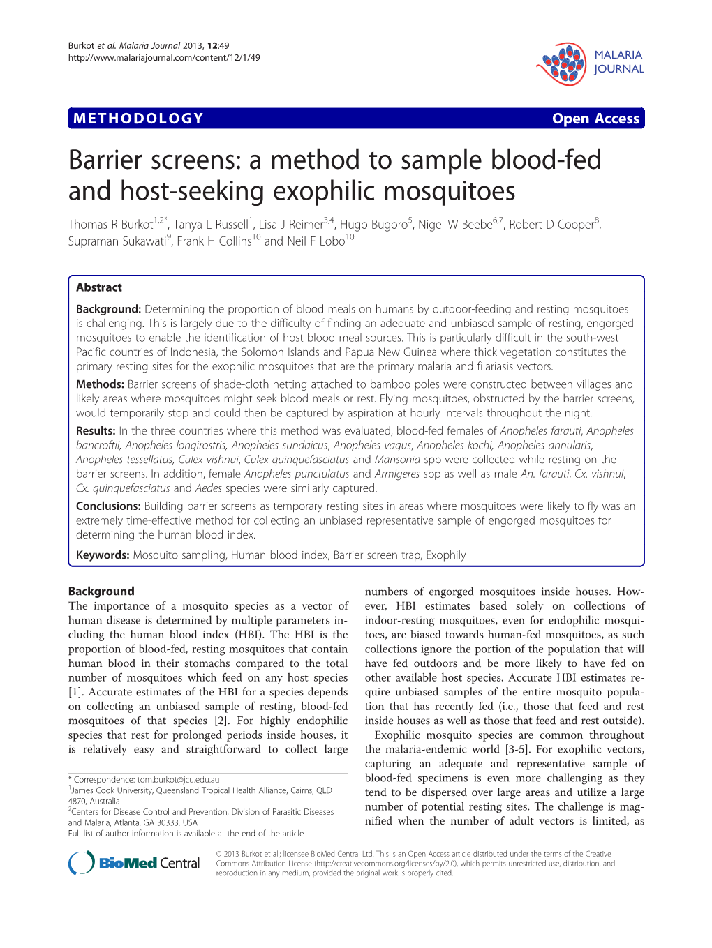 A Method to Sample Blood-Fed and Host-Seeking Exophilic Mosquitoes