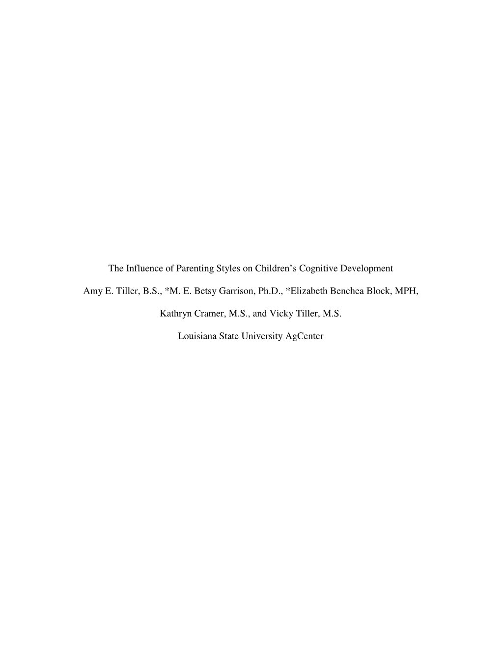 The Influence of Parenting Styles on Children's Cognitive Development