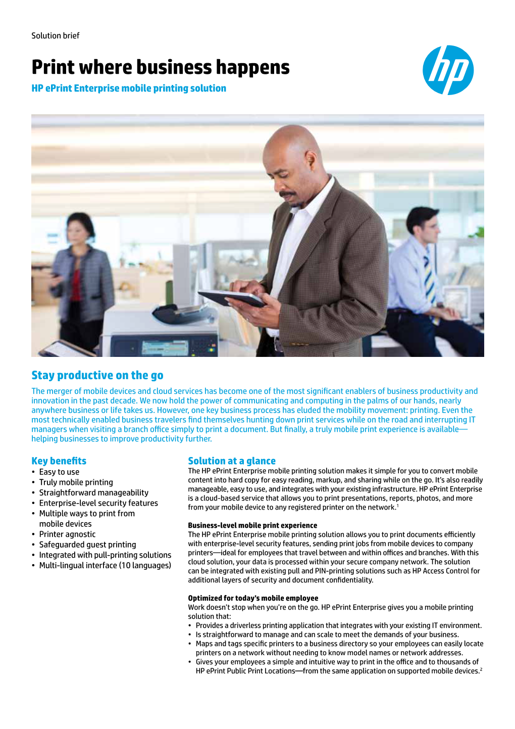 Print Where Business Happens HP Eprint Enterprise Mobile Printing Solution