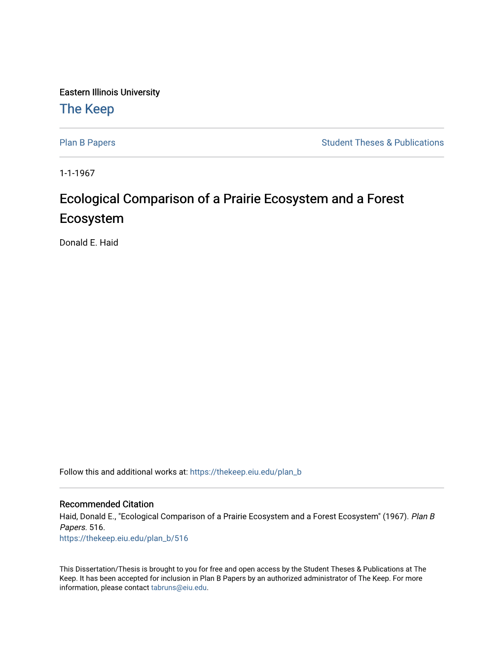 Ecological Comparison of a Prairie Ecosystem and a Forest Ecosystem