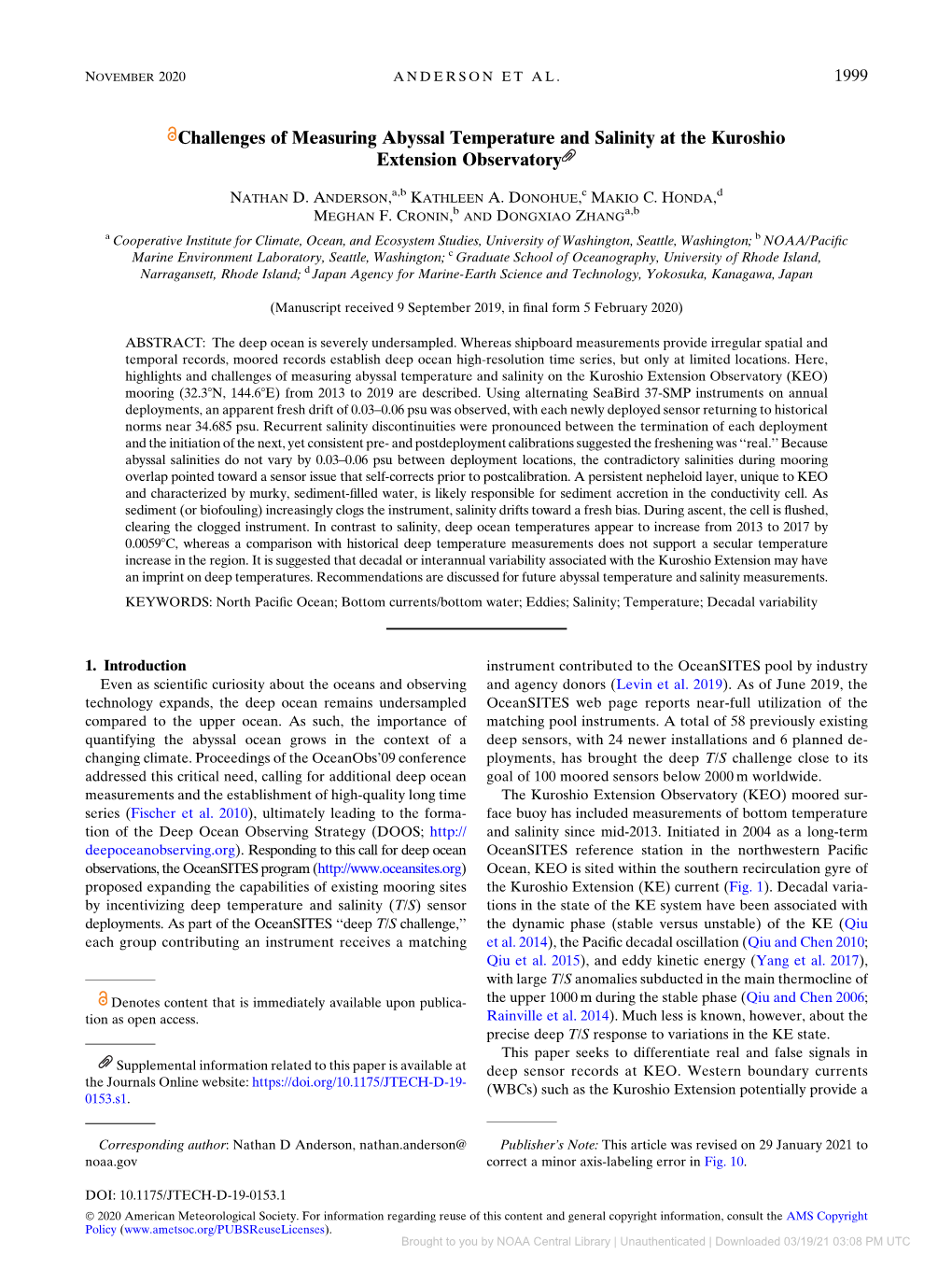 Challenges of Measuring Abyssal Temperature and Salinity at the Kuroshio Extension Observatory