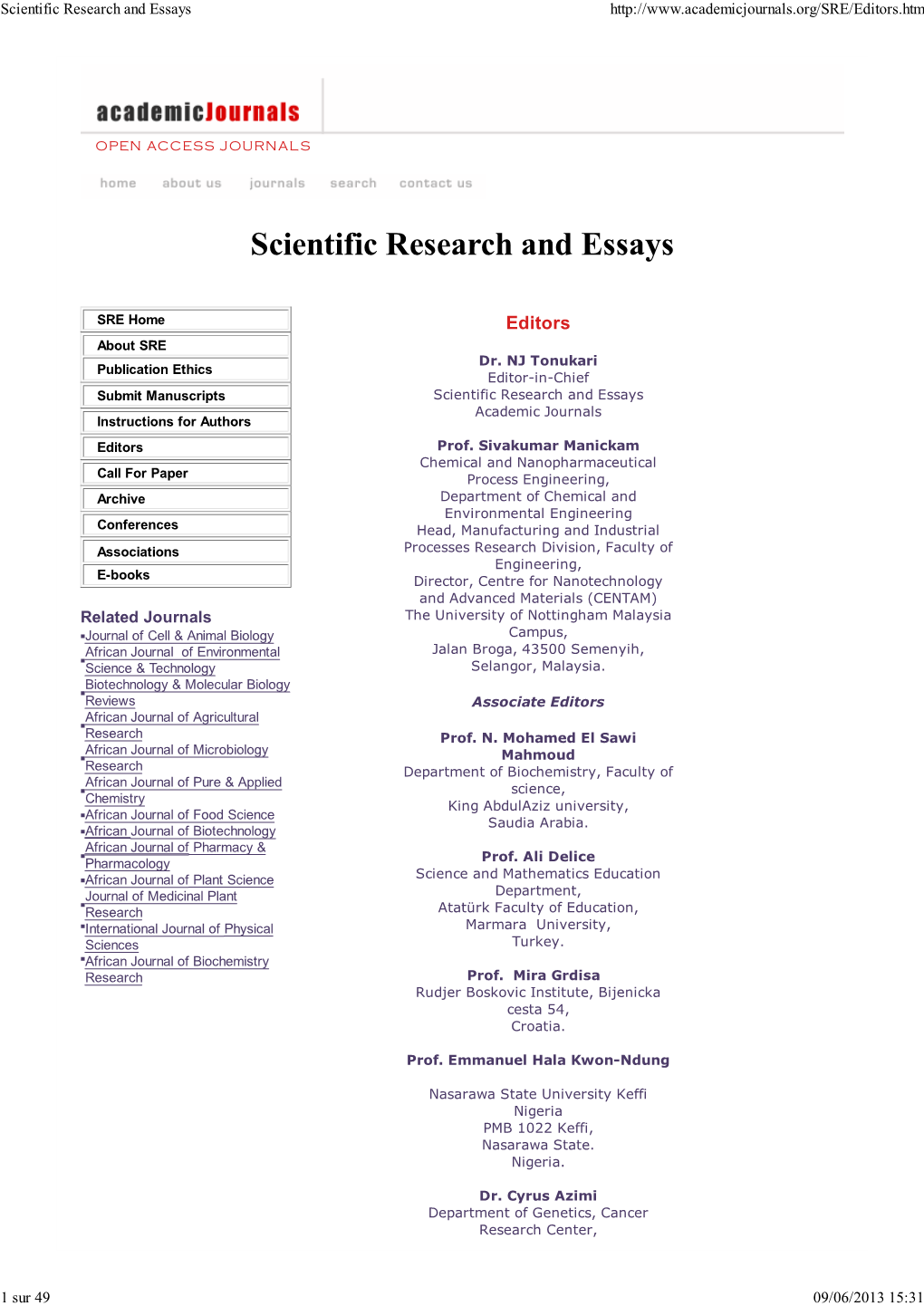 Scientific Research and Essays