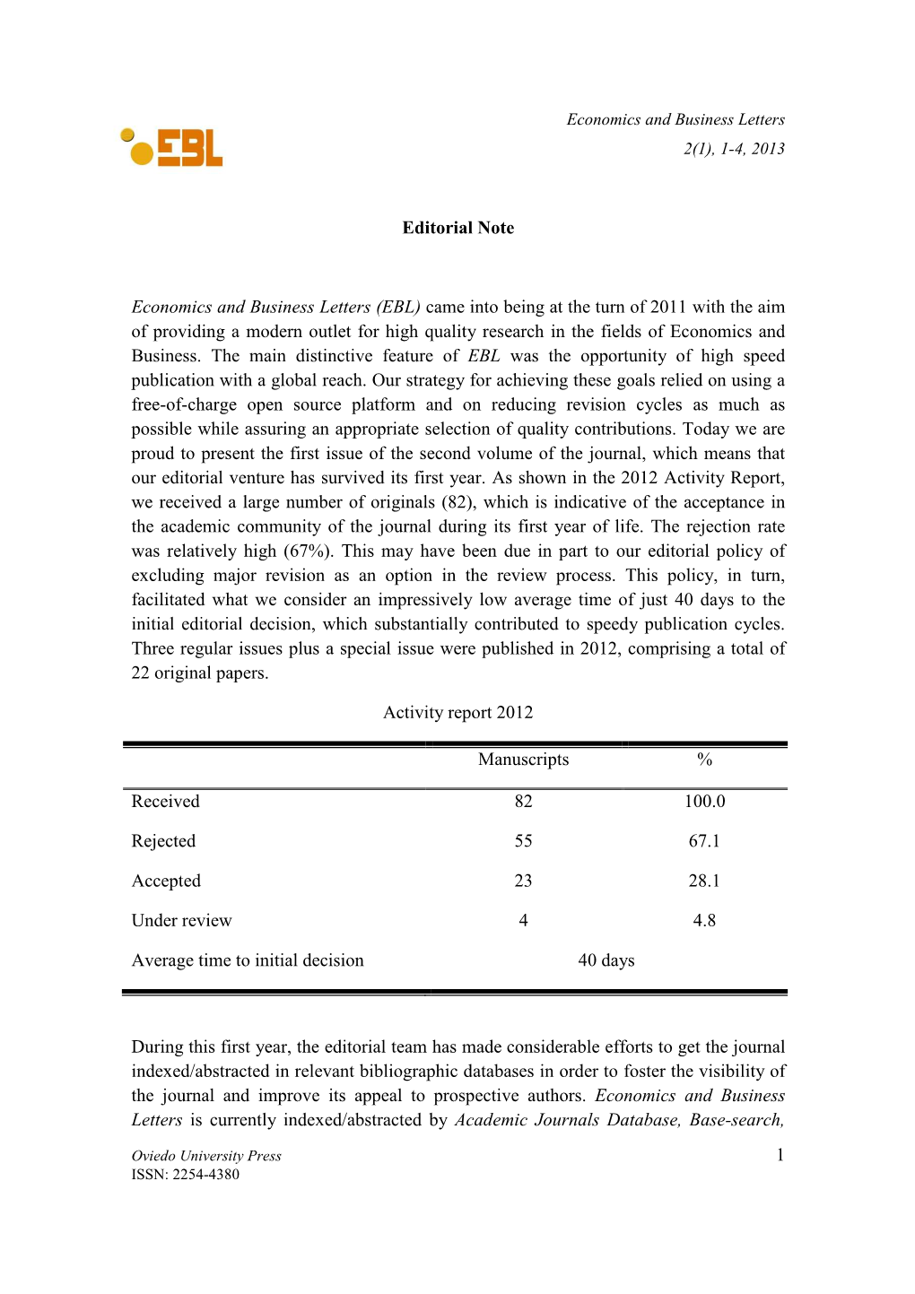 2013 V2 Is1 1-4 Editorial Note