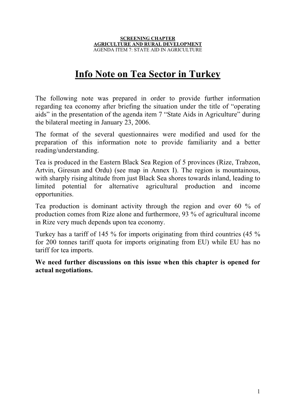 Info Note on Tea Sector in Turkey