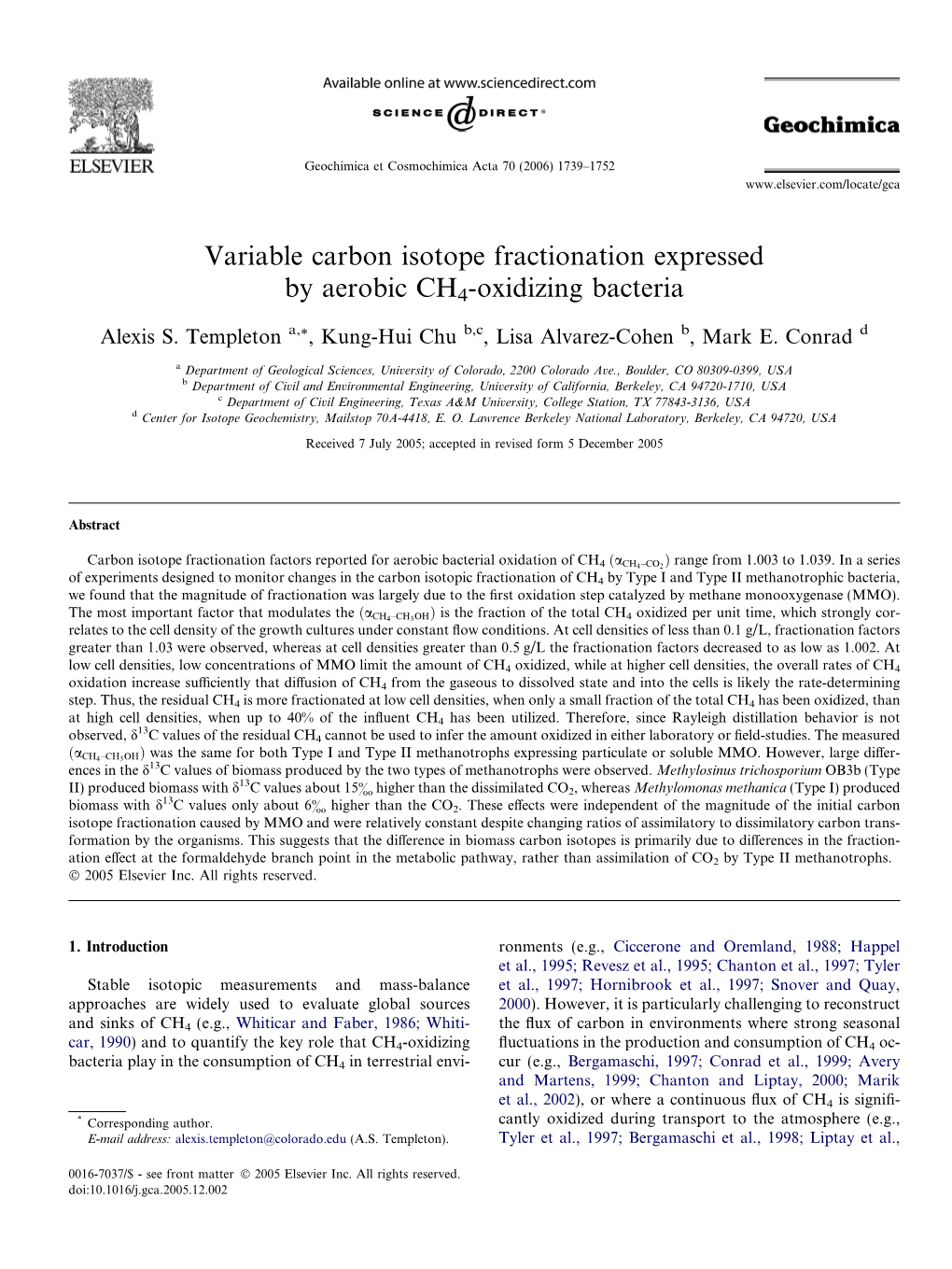 Variable Carbon Isotope Fractionation Expressed by Aerobic CH4-Oxidizing Bacteria