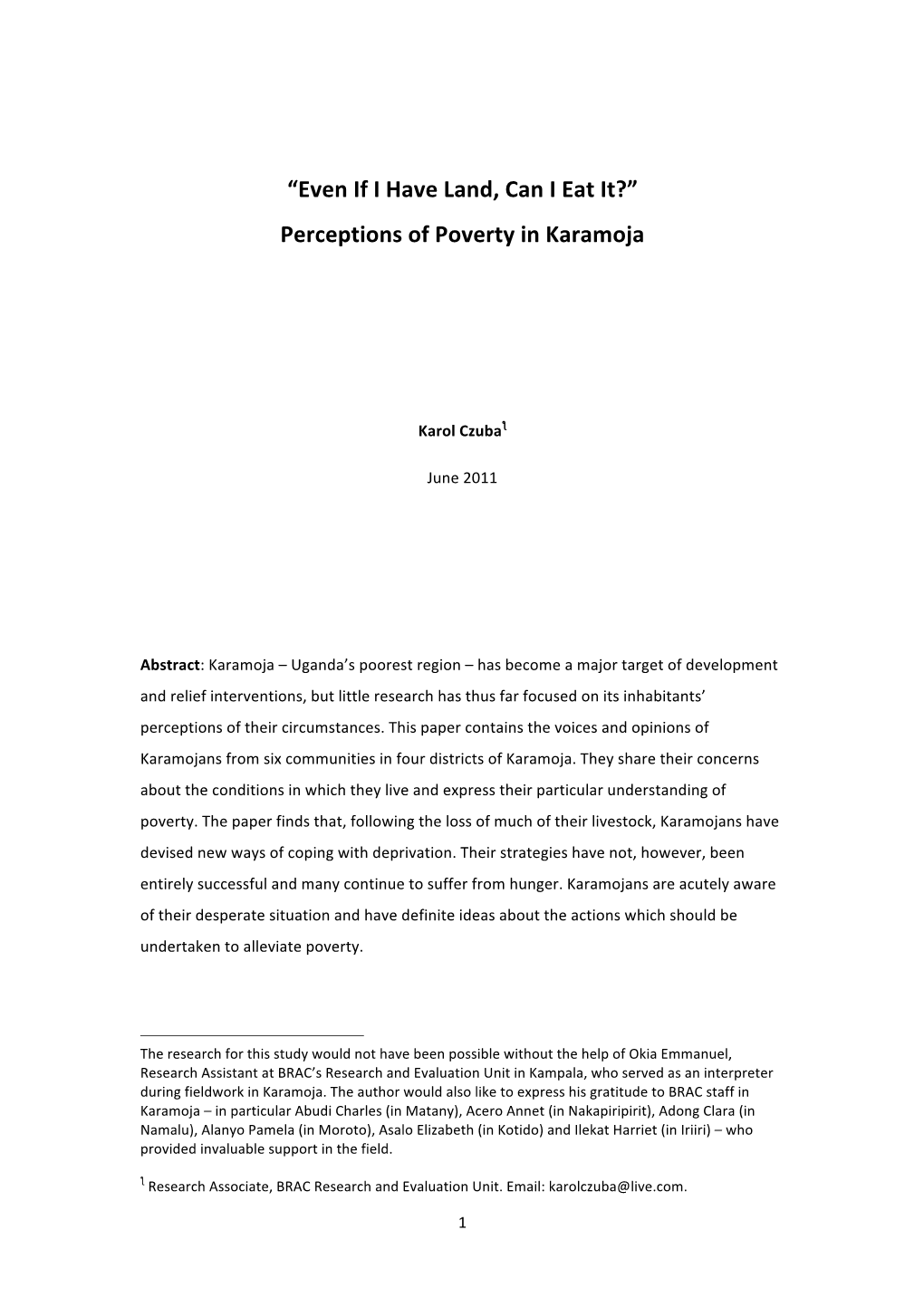 “Even If I Have Land, Can I Eat It?” Perceptions of Poverty in Karamoja