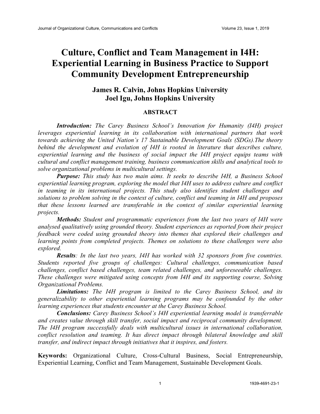 Experiential Learning in Business Practice to Support Community Development Entrepreneurship James R