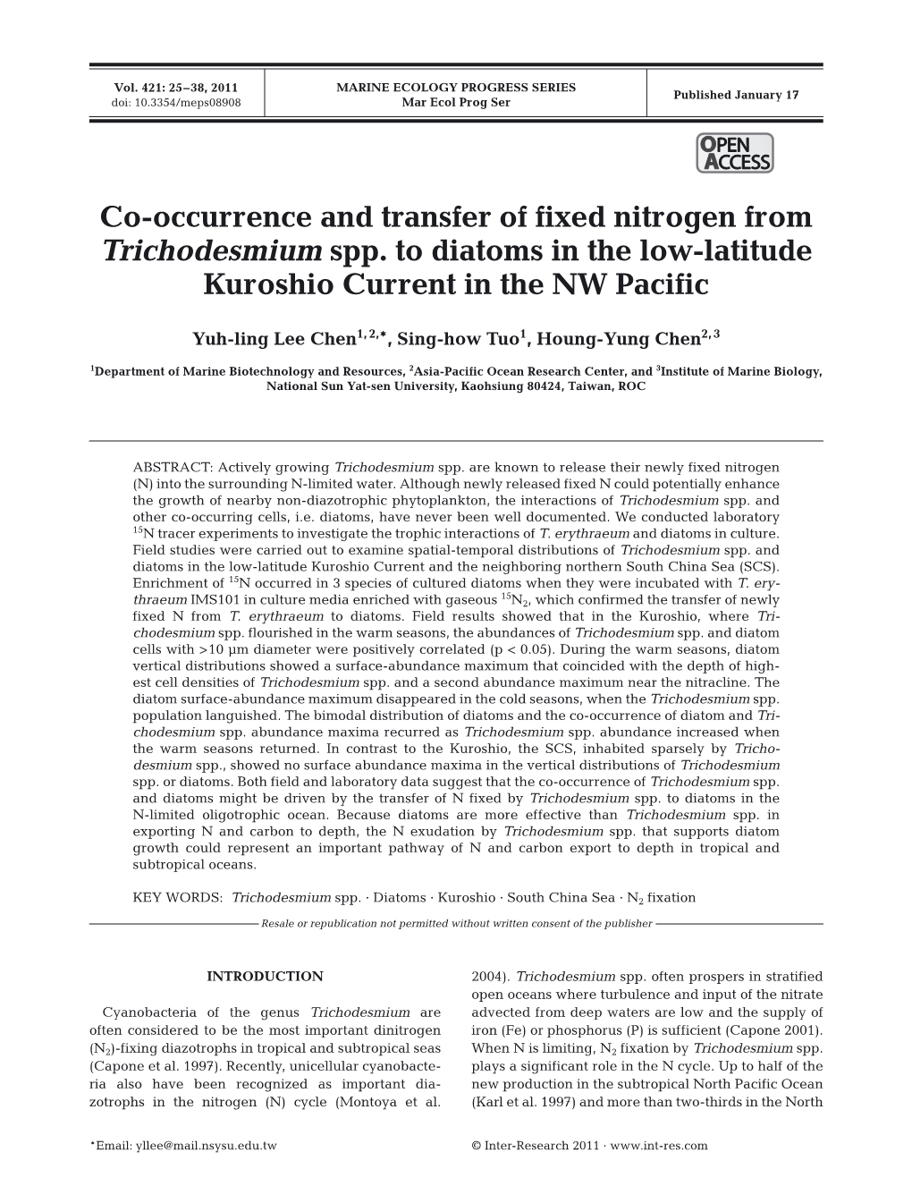 Co-Occurrence and Transfer of Fixed Nitrogen from Trichodesmium Spp