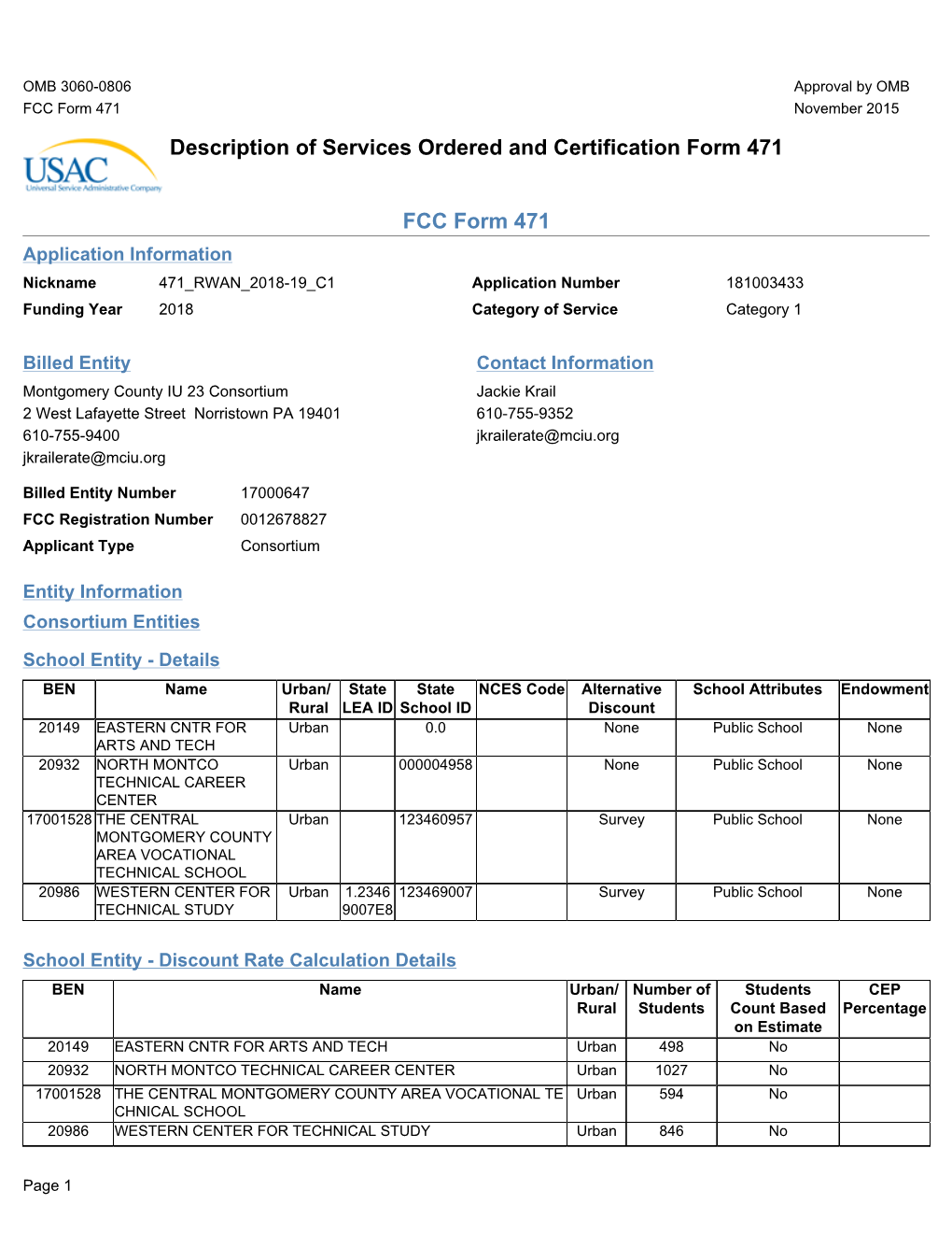 Description of Services Ordered and Certification Form 471 FCC Form