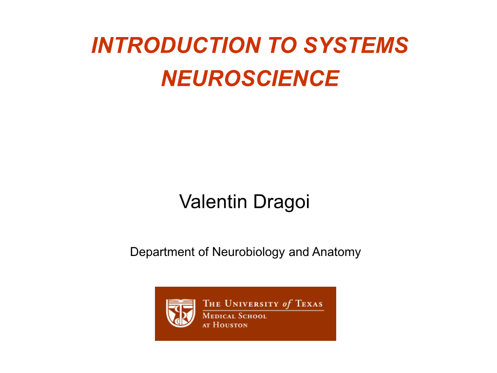 Introduction to Systems Neuroscience