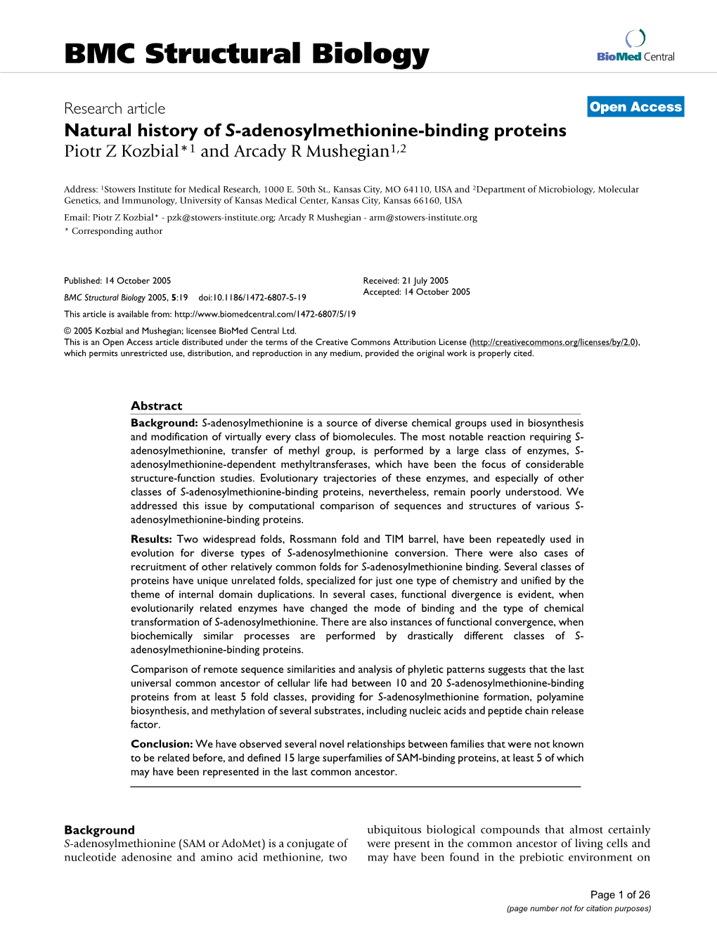 BMC Structural Biology Biomed Central